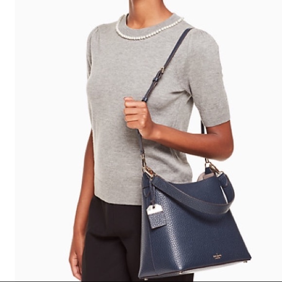 NWT Kate Spade Carter Satchel navy blue pebble leather - Picture 2 of 8